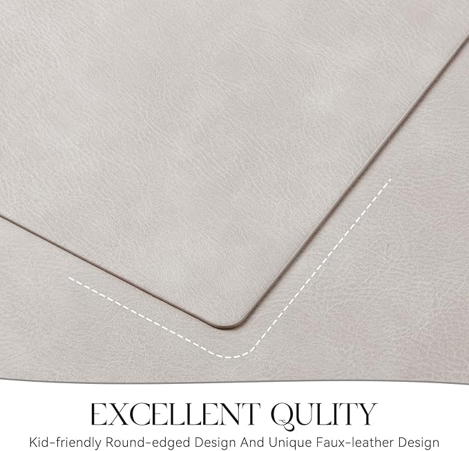 MOSAYT Vinyl Placemats Set of 4-12 X 17 Inch - Faux Leather 100% Waterproof Oil-Proof Wipeable PU Place Mats, Heat Resistant Reversible Table Mats for Kitchen, Dining, Outdoor (Light Grey)