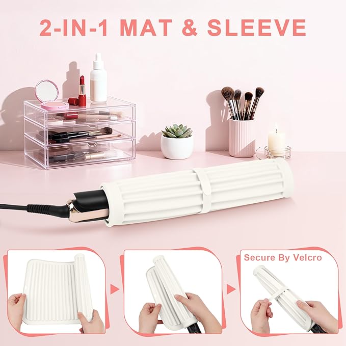 AMIJEAL Oversize Silicone Heat Resistant Mat for Hair Tools, Curling Iron Flat Iron Hair Straightener Holder Mat, Portable Hot Tools Cover Pad for Travel Vanity Salon(14.2" x 11.0")