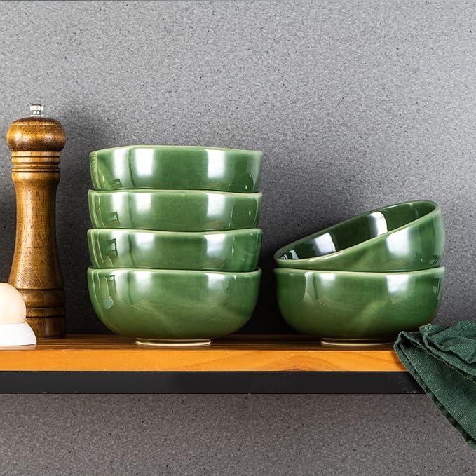 vicrays Ceramic Cereal Bowls Set - Porcelain 26 Ounce Soup Salad Bowls - Rice Dessert Cream Bowls Set - Chip Resistant Dishwasher Microwave Safe - Set of 6 (Green)