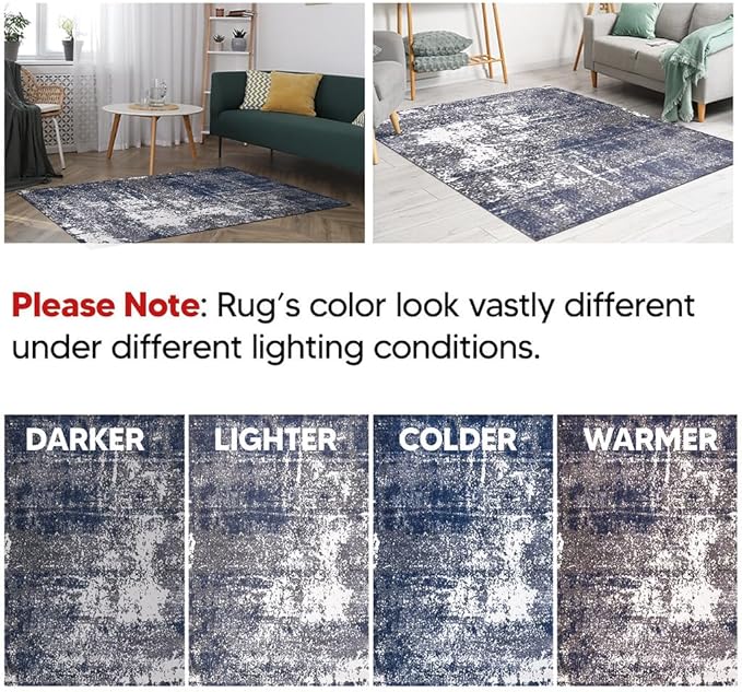 Keen Home Design Area Rugs - 3x5 Non-Shedding, Abstract Rugs for Kitchen, Living Room, Bedroom, Dining Room, Entryway - Size: 3' x 5', Navy/Grey/White