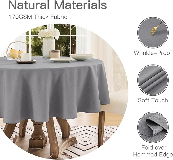 Tablecloth Linen Textured Waterproof & Stain Resistant Table Cloth Wrinkle Free Decorative Fabric Farmhouse Table Cover for Dining/Party/Buffet/Wedding, 60 x 60 Inch, Dark Grey