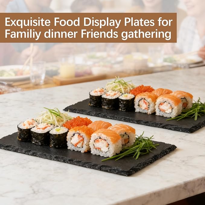 12 Pack 9inch*6inch Natural Slate Cheese Board Sushi Placemat Stone Charcuterie Platter Food Contact Safe Stone Slate Tiles for Laser Engraving,Suitable for Party, Gift, Fruit, Meat, Wedding