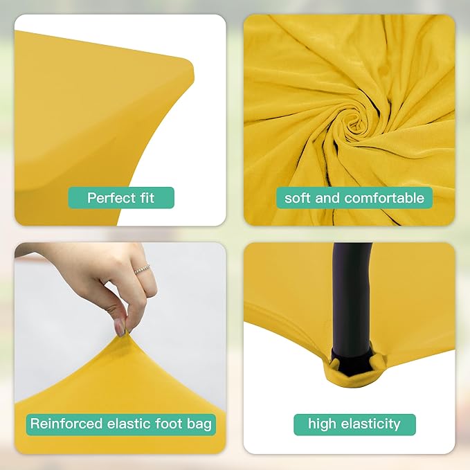 2Pack 4FT Table Cloth for Rectangular Fitted Events Stretch Yellow Table Covers Washable Spandex Tablecloth Protector for Party, Wedding, Cocktail, Banquet, Festival