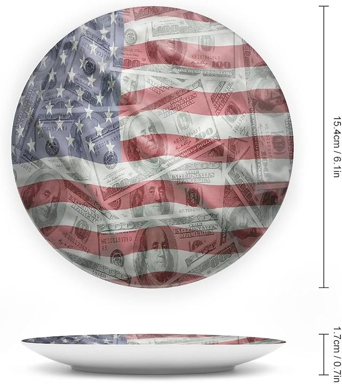 Decorative Plates, American Flag Print Ornament, Dolar Exchange, 8 Inch, Kitchen Wall Decor, Multicolor