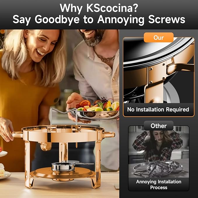 Chafing Dishes for Buffet, 4 Pack 5QT Round Stainless Steel Chafing Dish Set for Home Parties, Christmas Gatherings, Catering Events Complete Buffet Warmer Set (Rose Gold 4)