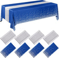 Breling 8 Pack Navy Blue and Silver Disposable Plastic Tablecloths and Satin Table Runner, 54 x 108 Inch Tablecloth, 12 x 108 Inch Table Runners for Wedding Graduation Birthday Baby Shower New Year