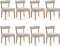 Dining Chairs,8 Pack Mid-Century Modern Wooden Kitchen Chairs with Linen Upholstery - Low-Back Woven Design for Kitchen & Dining Room,Oatmeal Fabric