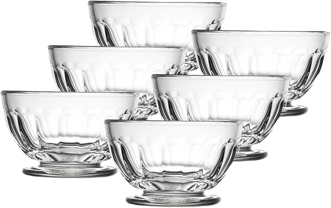 La Rochere Perigord Glass Bowls Set of 6 – Classic French Footed Bowls with Faceted Ribbed Design – Pressed Glass Dessert Cups for, Snacks, Ice Cream, Salad & Elegant Entertaining (17 Oz)