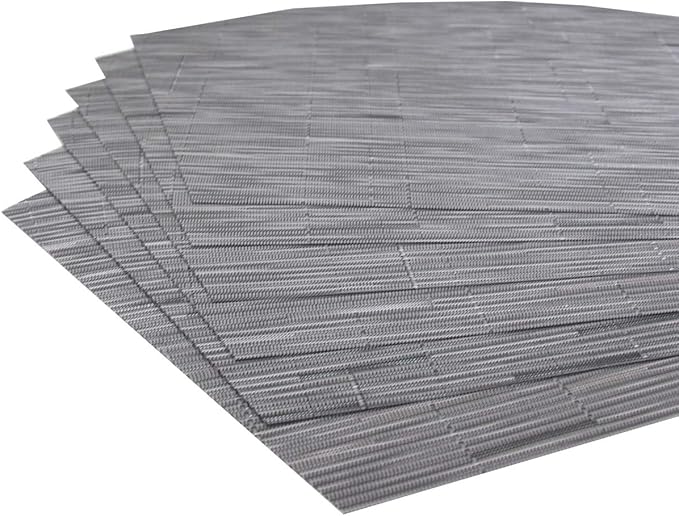 Wedge Placemats Set of 4 for Round Dining Table Woven Vinyl Non Slip Plastic Round Placemats（Grey）