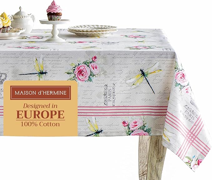 Maison d' Hermine Table Cloth Rectangle Table 100% Cotton 54 x 72 Inches Tablecloth Reusable Decorative for Dining Room Farmhouse Home Valentines Day Decorations Spring Summer - Champ De Mars