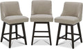CHITA Counter Height Swivel Bar Stools Set of 3, FSC Certified Upholstered Counter Stools, Modern Swivel Barstools with Wood Legs for Kitchen Island, 26" Seat Height, Fabric in Tan