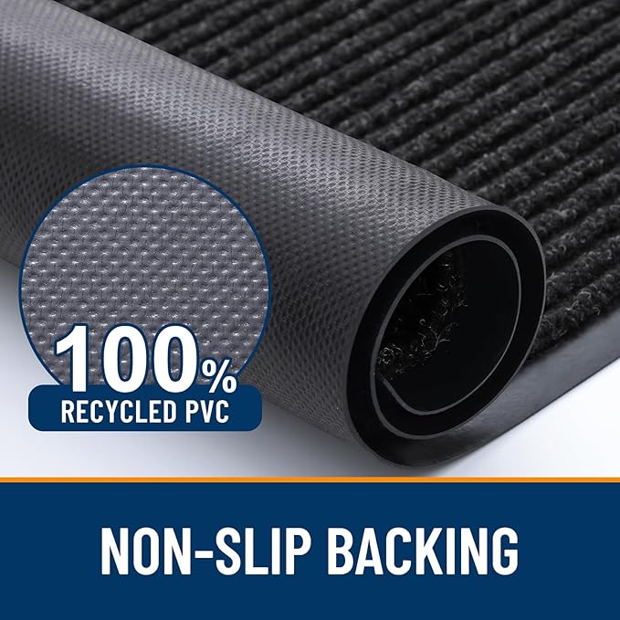 OLANLY Front Door Mat Indoor Outdoor Entrance, Waterproof Heavy Duty Doormat, Fade Resistant, Low Profile, Easy Clean Patio Porch Welcome Floor Mats for Entry, 29.5x17, Off-Black