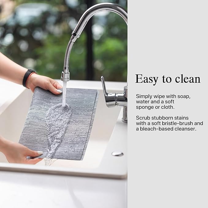 Placemats Set of 8 - Easy Clean Woven Vinyl Placemat for Dining Table, Indoor/Outdoor Place Mats, Washable PVC Table Mats（Gray）