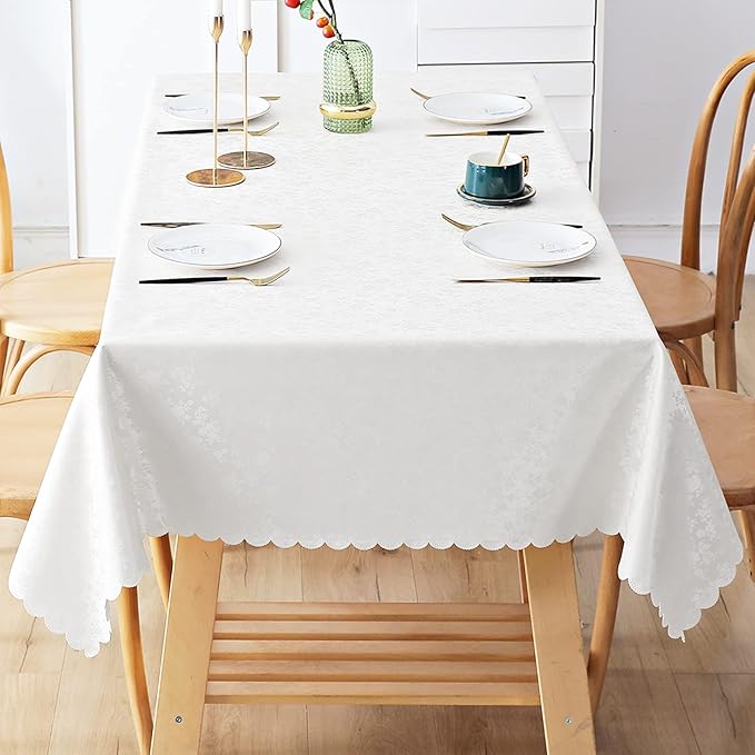 Smiry Rectangle Table Cloth, Waterproof Heavy Duty Vinyl Tablecloths, Wipeable Washable Table Cover for Kitchen and Dining Room (White, 54" X 120")