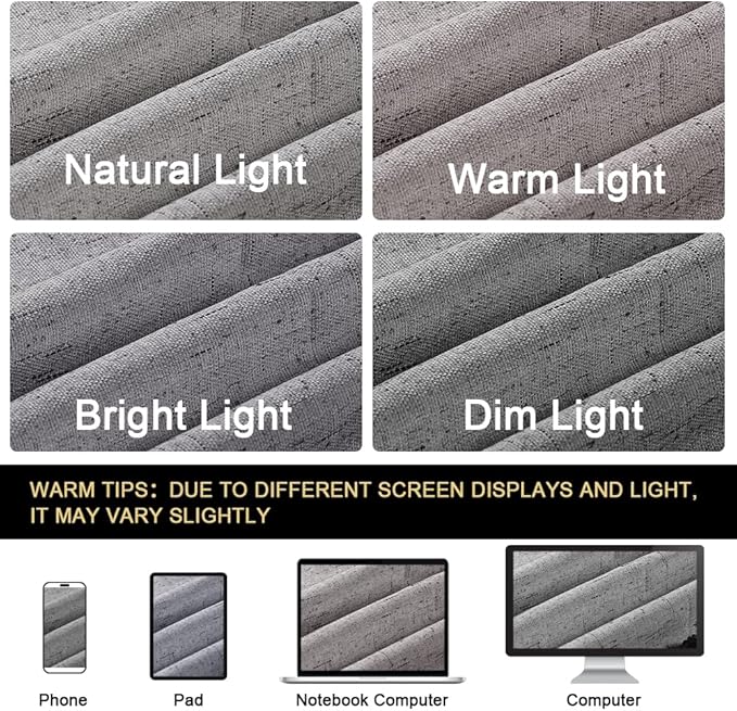 PrinceDeco Light Grey Linen Blackout Curtains for Bedroom 108 Inches Long Thermal Insulated Textured Blackout Curtains 2 Panels Set Extra Long Curtains for Living Room Total Room Darkening Curtains