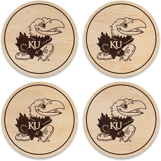 LazerEdge Kansas Jayhawks Wooden Coaster Set - Maple Wood - Officially Licensed Product - 4-Pack