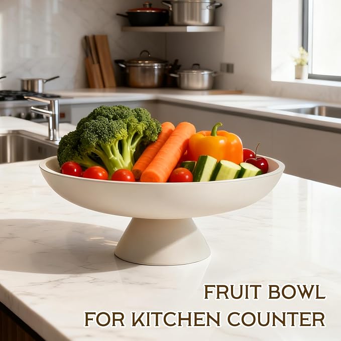 Fruit Bowl for Kitchen Counter, 11.8" W Large Concrete Decorative Bowls for Home Decor Purse Key Bowl for Entryway Table, Modern Style Catch-all Bowls (Off-White)