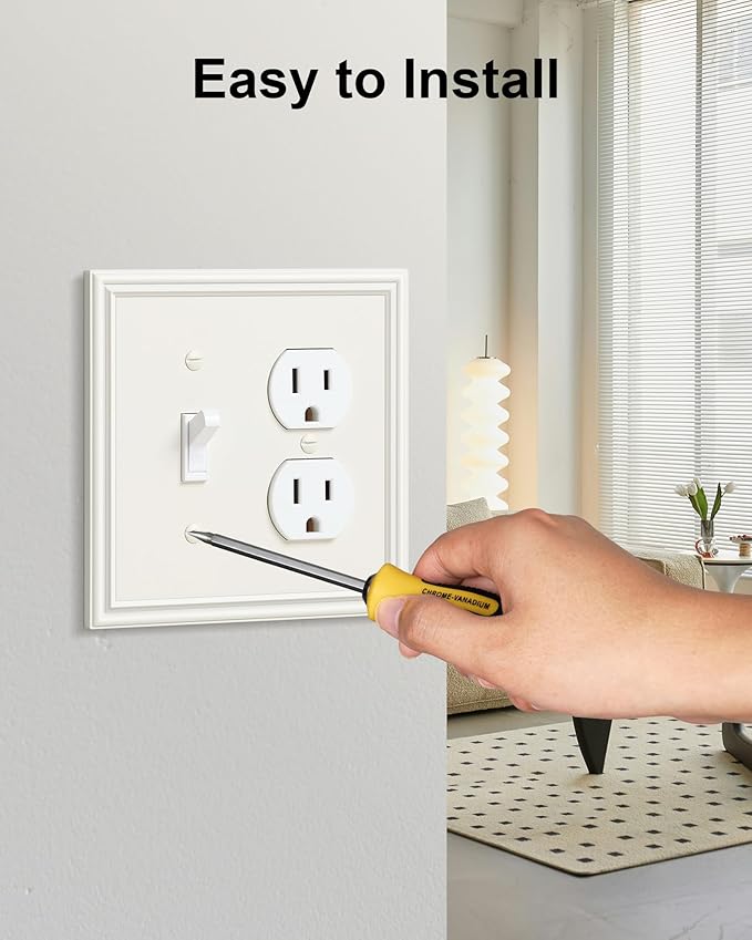 2-Pack Combo Toggle/Duplex Light Switch Cover Plate, Light Almond Wall Outlet Cover Plate, Decorative Wall Receptacle Cover for Electrical Outlets, Light Switch, Durable Solid Zinc Alloy