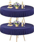 2 Pack Navy Blue Spandex Round Tablecloths for 72in Table, Stretchy Fitted 6FT Round Table Cloths, Wrinkle Free Table Cover with Skirt for Wedding Birthday Party Bridal Shower Banquet
