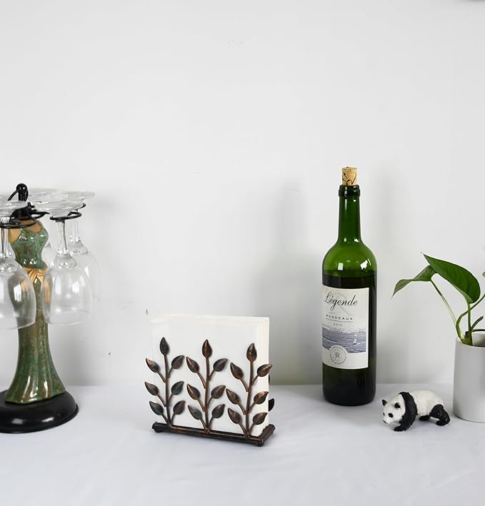OwlGift Antique Metal Cooper Green Napkin Holder, Napkin Dispenser for Cocktail or Luncheon Napkins, Vertical Napkin Holders for Kitchen, tables, and Outdoor