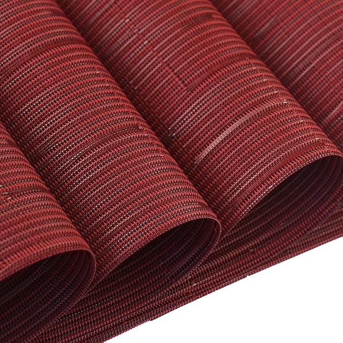 Vinyl Placemats,Washable Table Mats Easy to Clean Woven Placemats for Dining Table Set of 4 (Burgundy Red)