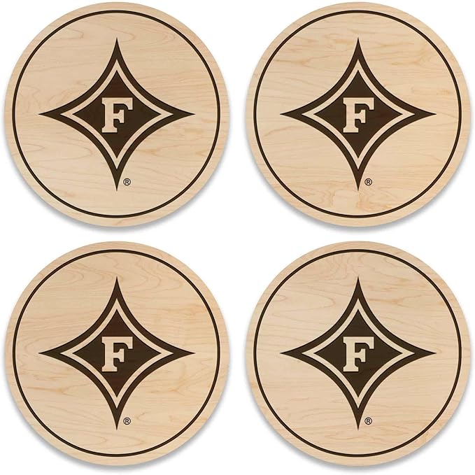 LazerEdge Furman University Wooden Coaster Set - Maple Wood - Officially Licensed Product - 4-Pack