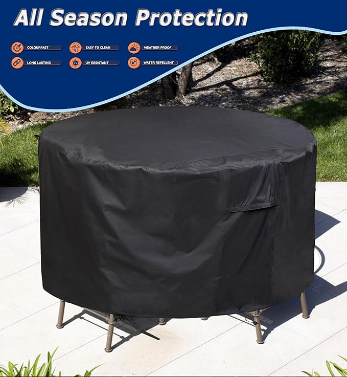 Round Patio Furniture Covers - 82" Dia Waterproof Table & Fire Pit Cover - Anti-Fading for Outdoor Dining Sets