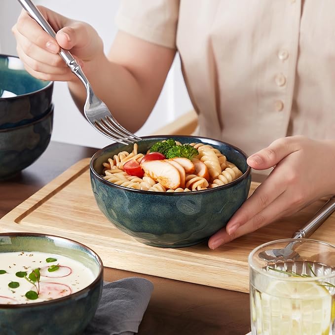 vancasso Starry 24oz Bowls for Soup, Ceramic Deep Soup Bowls Set of 4, Green Cereal Bowls Set for Kitchen, Salad Bowls Set, Pasta Oatmeal Bowls, Lead-free, Dishwasher & Microwave Oven Safe