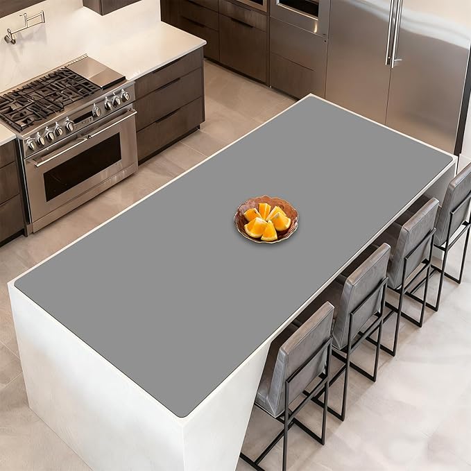 84''x24'' Extra Large Silicone Mat for Kitchen Counter, Heat Resistant Countertop Protector, Non-Slip Waterproof Kitchen Island Mat, Easy to Clean, Light Gray