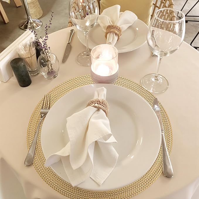 FAVE 8PCS Gold Vinyl Round Placemats, Wheat Sheaf Design 15 Inch Placemats Set of 8 Washable for Dining, Events, Banquet, Home & Daily Use (Gold Wheat,8pcs)