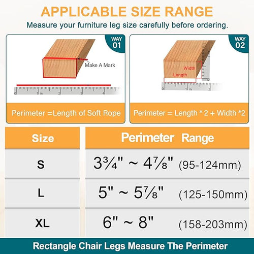 32 Pcs Rectangle Chair Leg Floor Protectors for Hardwood - Silicone Felt Furniture Pads, Scratch/Noise Reducing Covers, Small (Fits Perimeter 3-3/4" to 4-7/8")