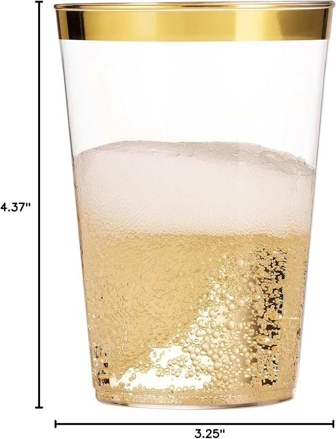 Munfix Gold Plastic Cups - 16 Oz Clear Tumblers with Gold Rim - Elegant Disposable Wedding & Party Cups