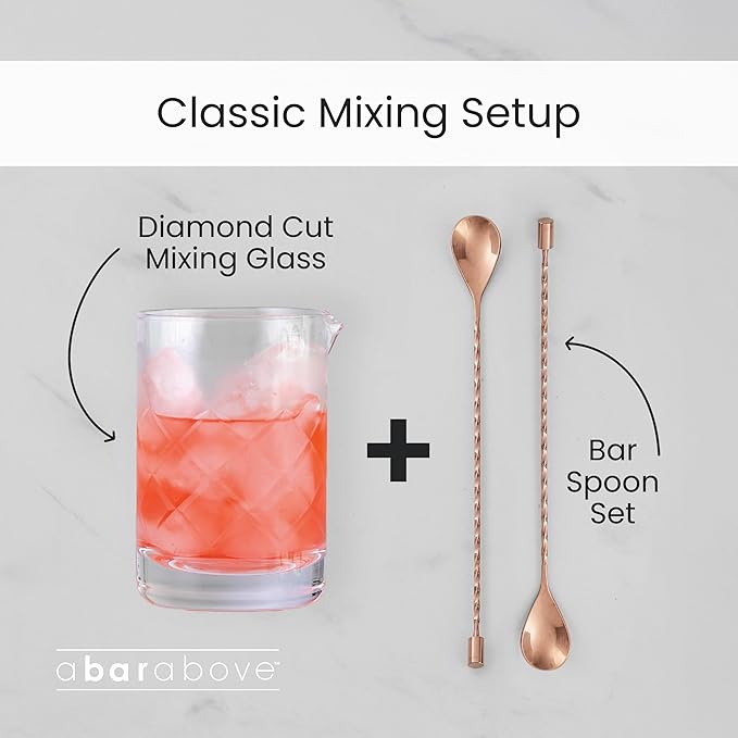 A Bar Above Cocktail Mixing Glass, Classic Style Enhanced Annealed Lead-Free Crystal Stirring Pitcher, Thick Weighted Base for Stable Stirring, 18 Oz Drink Mixer for Craft Cocktails at Home or Bars