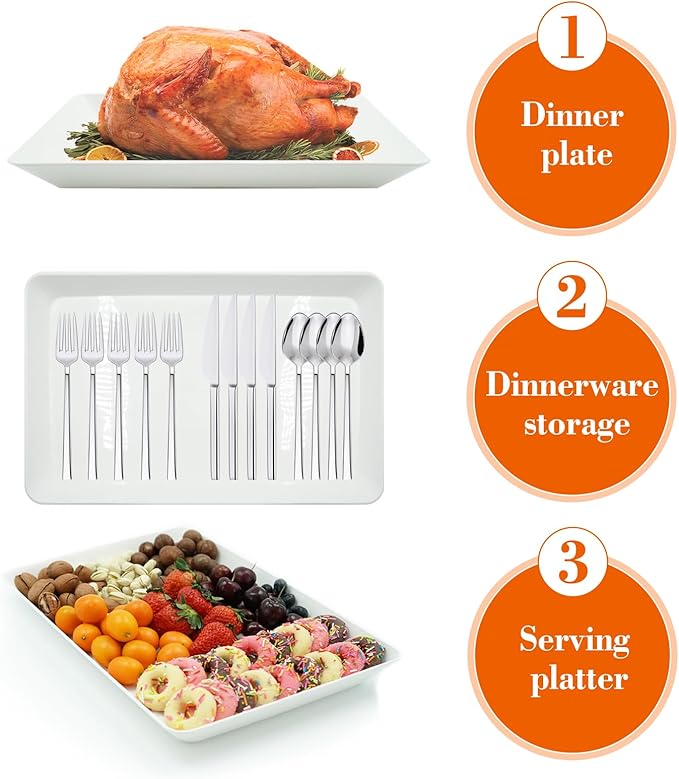 Serving Tray Platter, 5 Pcs Food Tray for Veggie Fruit Snack Dessert Cookie Cheese, Food Trays for Party Supplies Display, Plastic Platters for Serving Food, Large White Trays, BPA Free