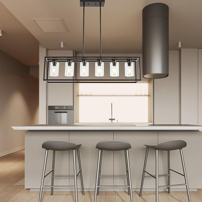 XILICON Dining Rooms Oil Rubbed Bronze Chandeliers,Kitchen Island Farmhouse Lighting Fixture Industrial Rustic Ceiling Hanging 6 Light Modern Pendant Light with Glass Shade