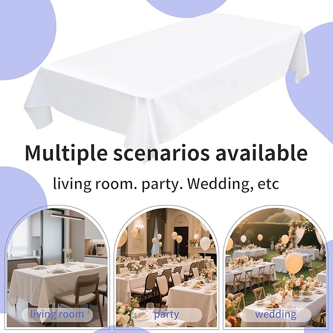 BIGTONE 12 Pack White Rectangle Tablecloth 60 x 102 Inch, Cross Ribbon Packing Reusable Table Clothes for 6 Foot Tables, Wrinkle Resistant Polyester Fabric Table Cover for Wedding, Party, Banquet