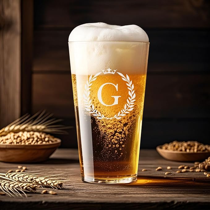 Personalized Beer Glasses Gifts for Men, 16 oz Pint Glasses Monogrammed A-Z Drinking Glass Cups Customized Gift, Unique Christmas Anniversary Birthday Gifts for Men Him Dad Brother Husband Grandpa (G)