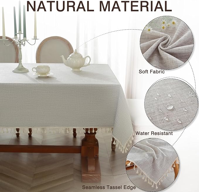 JIALE Textured Tablecloth, Heavy Duty Linen Style Farmhouse Table Cloth Rectangle Table, Wrinkle-Free Washable Waterproof Table Cover for Kitchen, Dining, Parties, 55"x90", Light Brown
