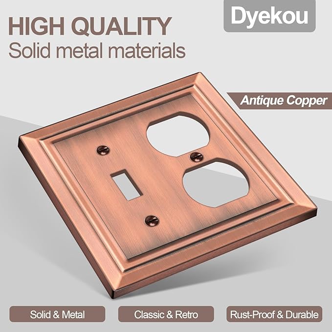 Metal Wall Plate for Electrical Outlets, Decorative Antique Copper Switch Plates Outlet Cover, Light Switch Cover Plate, 2-Gang Wall Plates (Toggle/Duplex, 2 Pack)