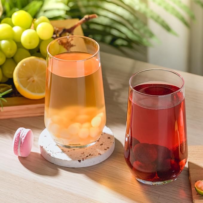Drinking Glasses Set of 6, 16.4 oz Crystal Water Glasses,Tall Glass Cups,Highball Glass for Cocktail,Juice,Mojito,Iced Tea,Kitchen and Bar Glassware,Gifts for Christmas