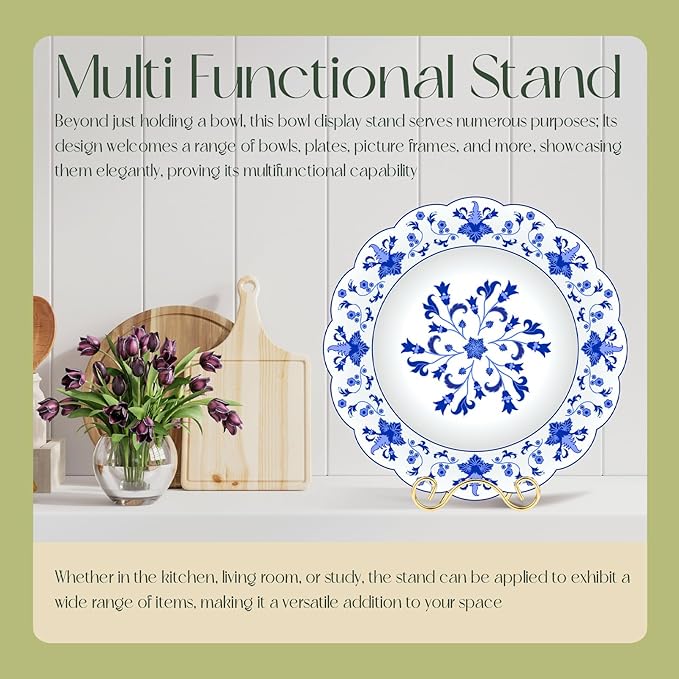 Baderke Wrought Iron Bowl Deep Platter Stand Detachable Metal Scroll Display Rack Easel Metal Bowl Display Stand Decorative Holder Dish Picture Easel (Gold,2 Pcs)