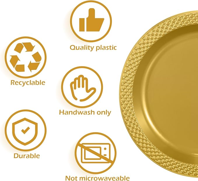 Zopeal 500 Pcs Gold Plastic Dessert Plates 6 Inch Round Gold Disposable Plates Heavy Duty Wedding Dinner Tableware for Birthday Party Dinner Picnic Salad, Appetizer Party Supplies