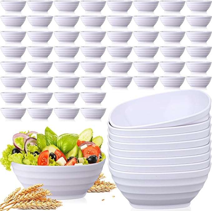 Gejoy 64 Pcs Unbreakable Cereal Reusable Wheat Straw Lightweight Bowls Microwave and Dishwasher Safe Soup Fiber Bowls for Kitchen Serving Salad Rice Snacks (White)