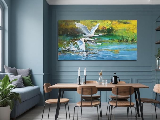 Anolyfi Swan Canvas Wall Art for Living Room, Vivid Goose Decorative Painting Large Animals Artwork Farmhouse Decor Picture Framed for Hallway Bedroom Kitchen Office Home Decor 40"x20"