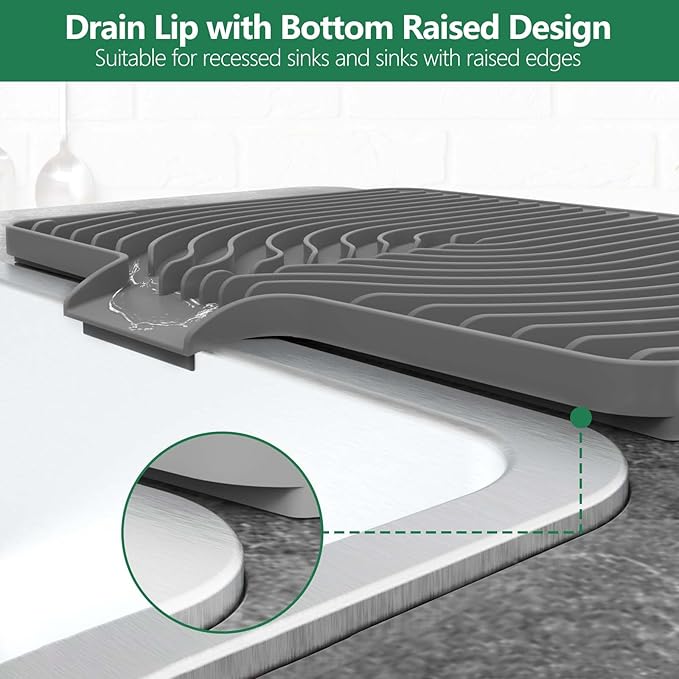 GUUKIN Silicone Dish Drying Mat, 17.7" x 11.8 " Drying Matt Kitchen Counter, Dish Drying Rack Mat, Easy Clean Pad for Countertop Protection, Multi-Functional Use (Grey)