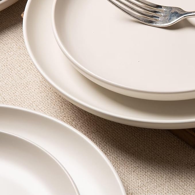 12-Piece Stoneware Dinnerware Set with Mugs | Microwave and Dishwasher Friendly | Stackable Matte Glaze Plates & Bowls | Service for 3 (White for 3)