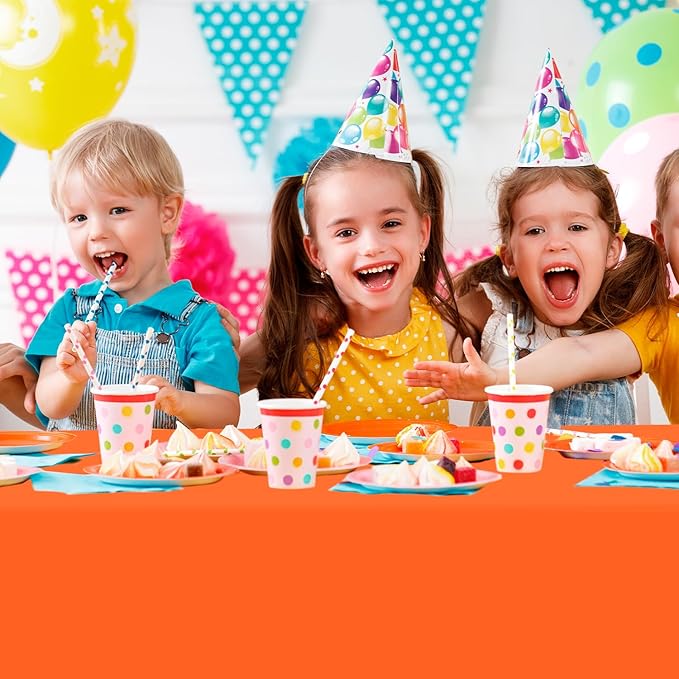 54 Inch X 200 Feet Plastic Table Cover Roll with Convenient Slide Cutter, Disposable Plastic Table Cloth Roll with Cut-to-Size Design for Weddings, Banquets, Parties (Orange)
