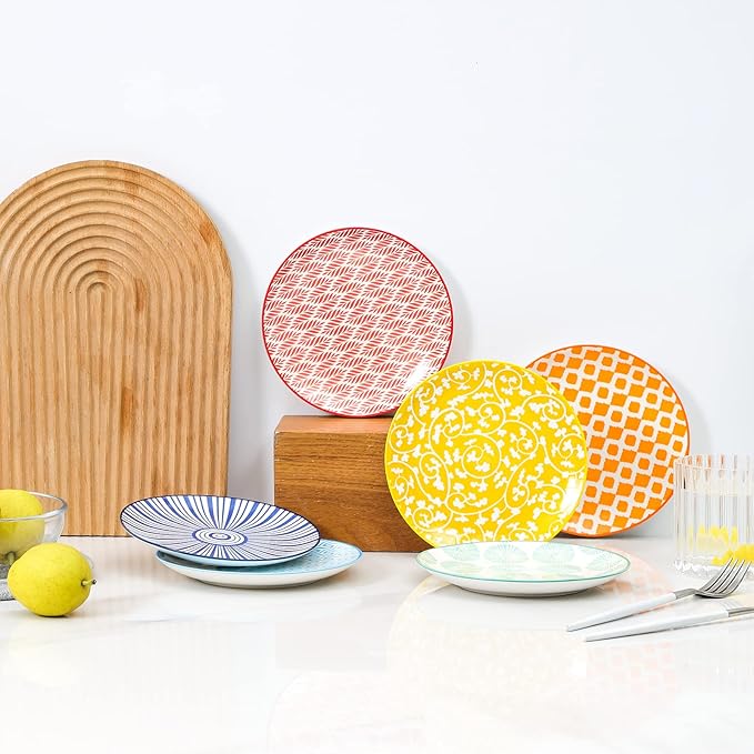 Selamica Ceramic Dessert Plates Set of 6, 6 Inch Mini Dinner Plates for Cake Snacks Side Dish, Microwave & Dishwasher Safe