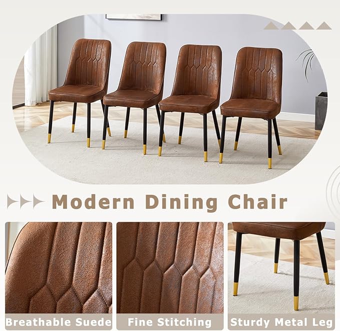 53” Round Dining Table Set for 6｜7 Piece Wood Dining Table Set｜Extendable Dining Room Table with 6 Chairs｜Walnut Wooden Tabletop with Metal Legs｜Easy Assembly｜Space Saving｜for Kitchen, Living Room