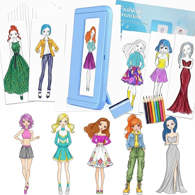 Innosurg Complete Designer Studio, Kids Fashion Rubbing Plates Kit, 15 Double-Sided Texture Art, Includes Crayons, Pencils, Paper & Display Frame, Creative Educational Gift for Boys & Girls 5+